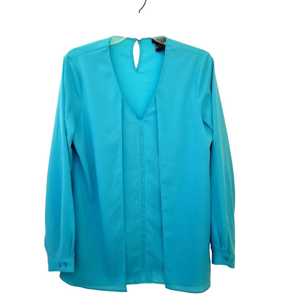 Doncaster Blouse Top Womens 6 Teal Blue Long Sleeve V-Neck Pullover